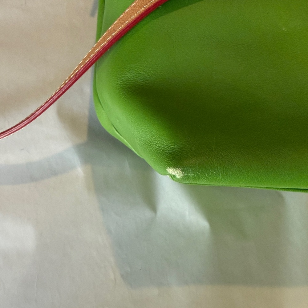 Dooney & Bourke Dillen Double Pocket Apple Green Tan Leather Satchel Bag Purse - Picture 9 of 14